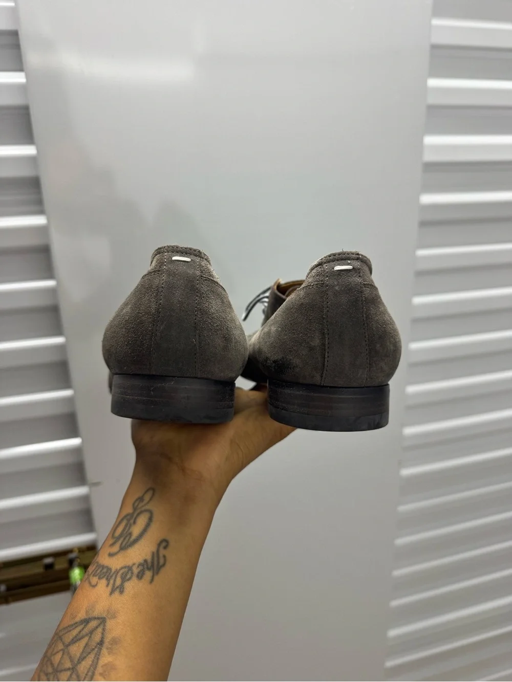 Maison Martin Margiela Gray Suede Oxfords with Multicolor Speckle